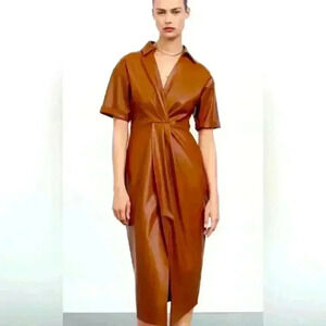 ZARA FAUX LEATHER SHIRT DRESS LIKE NEW S